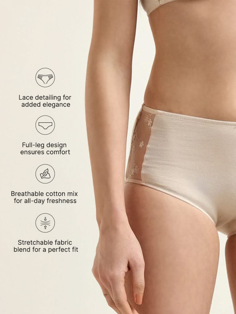 Wunderlove Cream Cotton Blend Full-Leg Brief