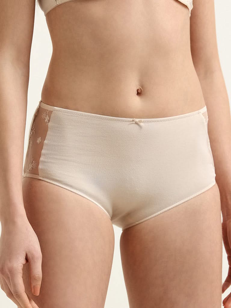 Wunderlove Cream Cotton Blend Full-Leg Brief