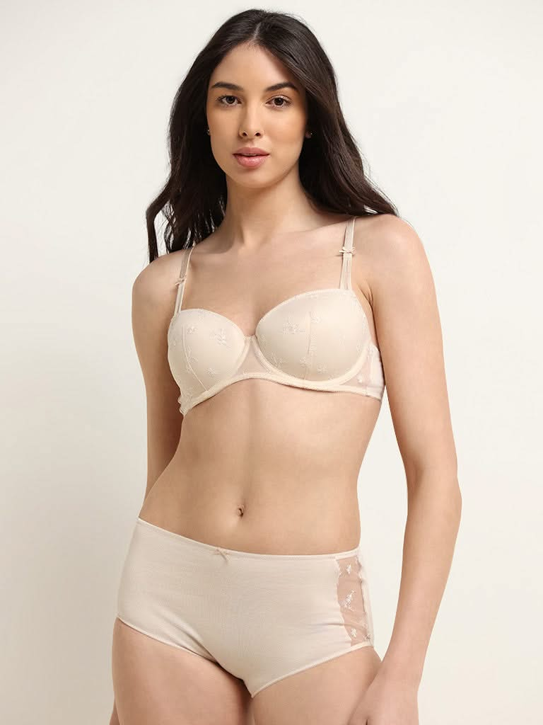 Wunderlove Cream Cotton Blend Full-Leg Brief