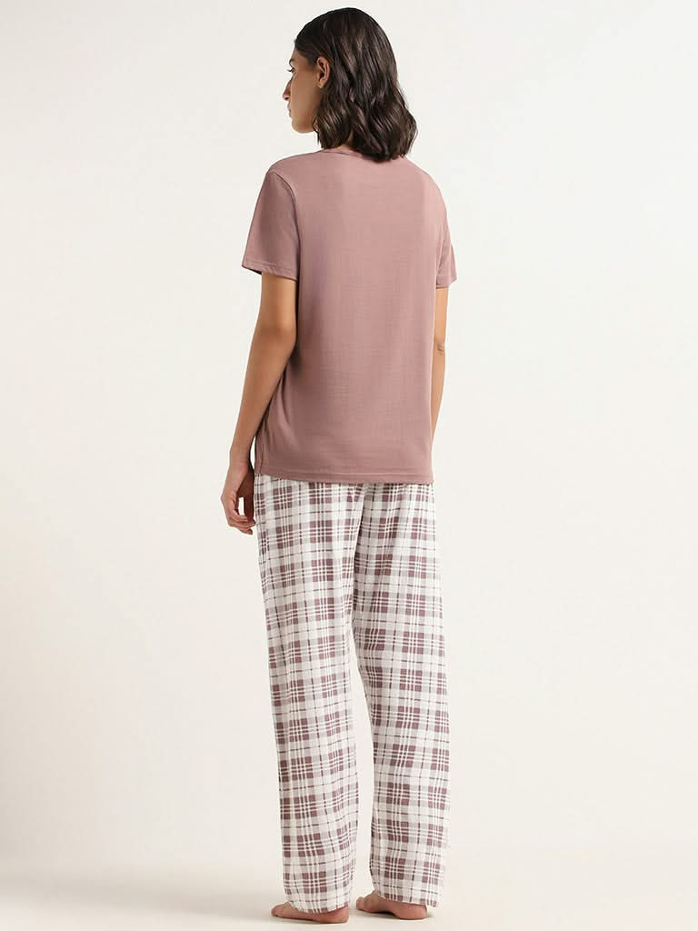 Wunderlove Brown Cotton T-Shirt and Pyjamas Set