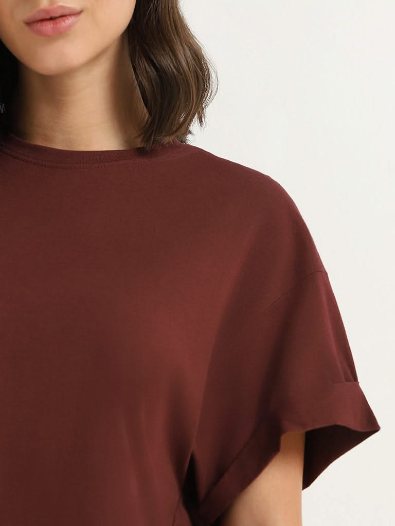 Wunderlove Plain Chocolate Brown Cotton T-Shirt