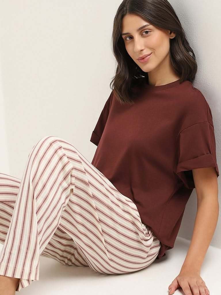 Wunderlove Plain Chocolate Brown Cotton T-Shirt