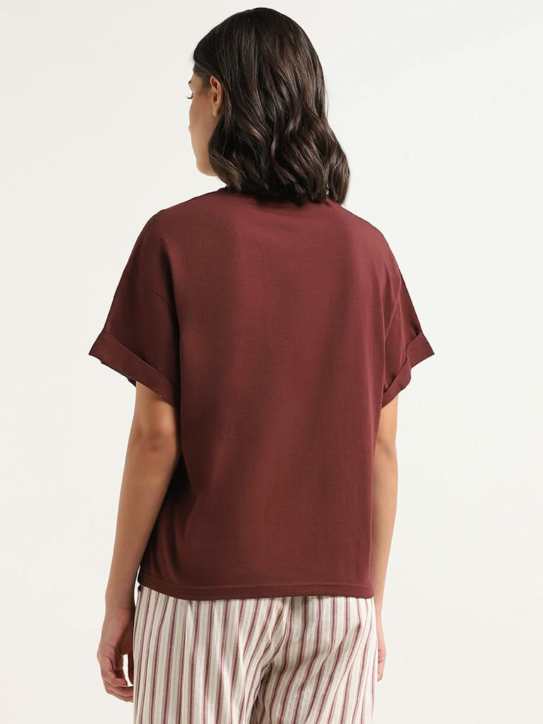 Wunderlove Plain Chocolate Brown Cotton T-Shirt