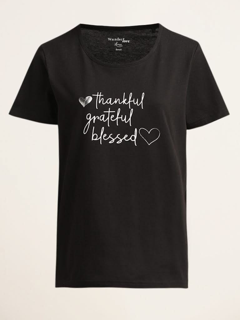 Wunderlove Black Printed Cotton T-Shirt