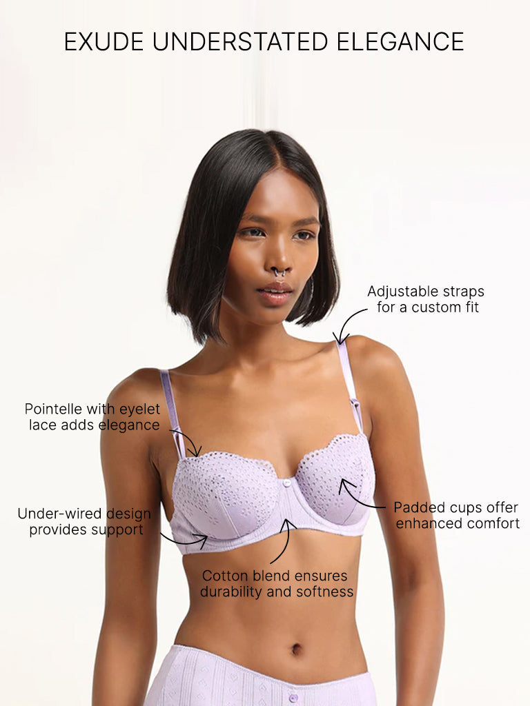 Superstar Lilac Pointelle Cotton Blend Lace Bra