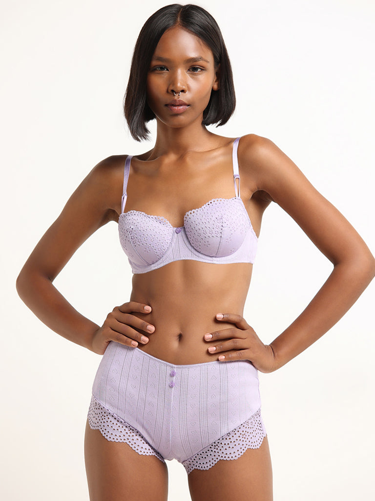 Superstar Lilac Pointelle Cotton Blend Lace Bra