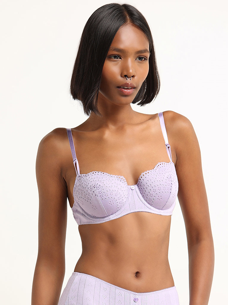 Superstar Lilac Pointelle Cotton Blend Lace Bra