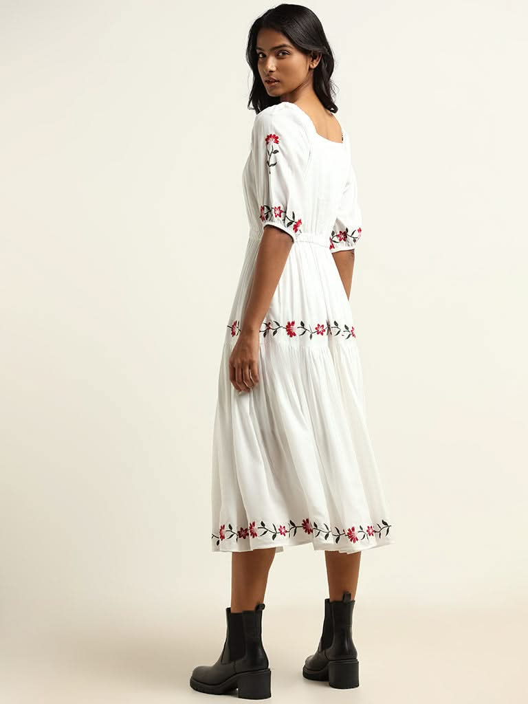 LOV White Floral Cotton Dress