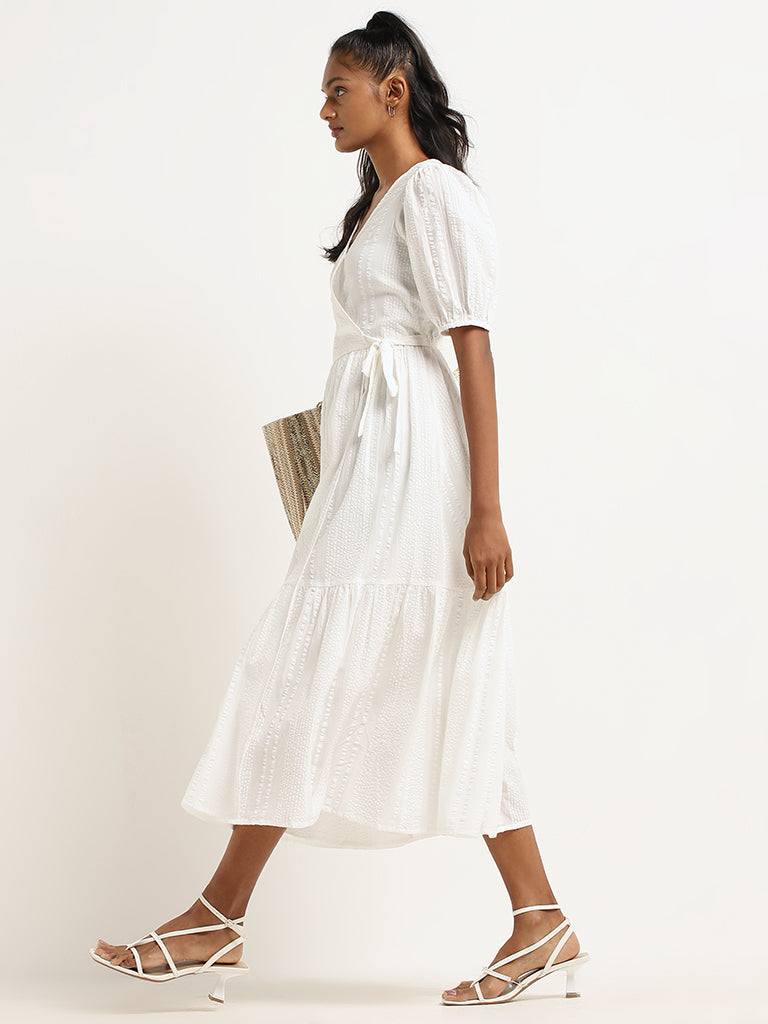 LOV White Cotton Wrap Dress