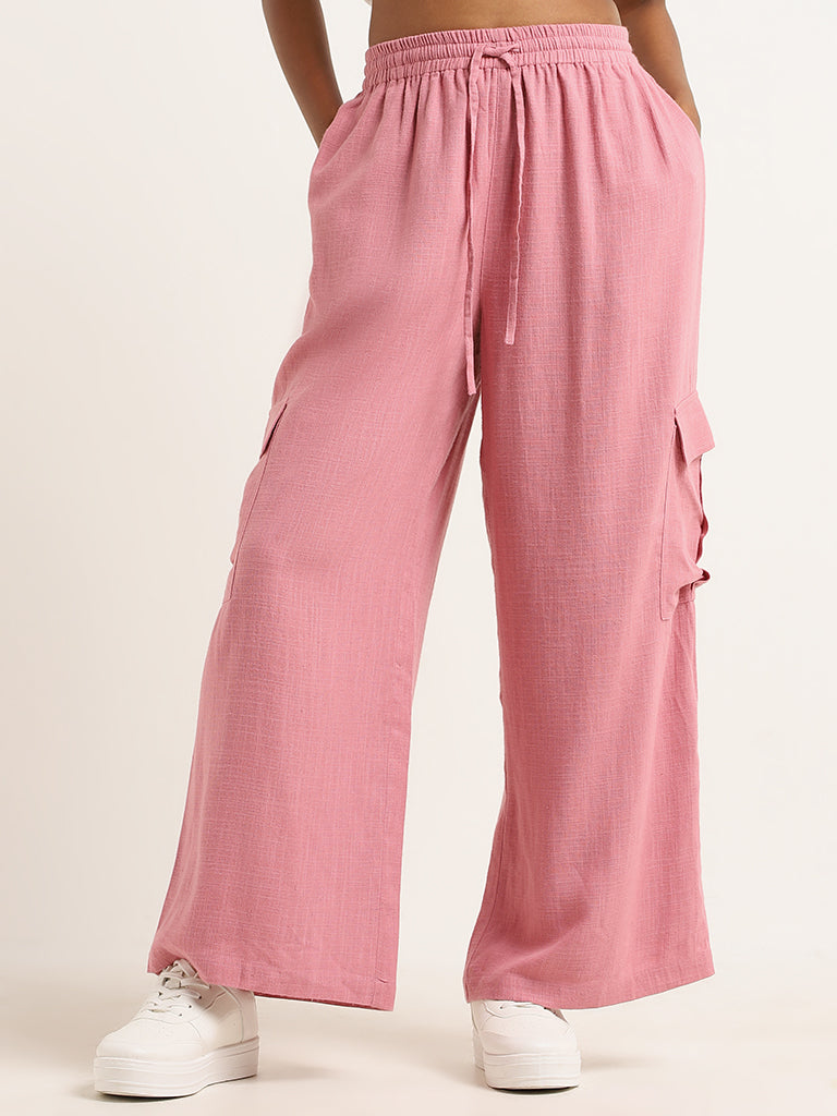 LOV Light Pink Blended Linen Wide Cargos