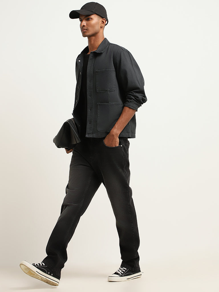 Nuon Black Cotton Relaxed Fit Jacket