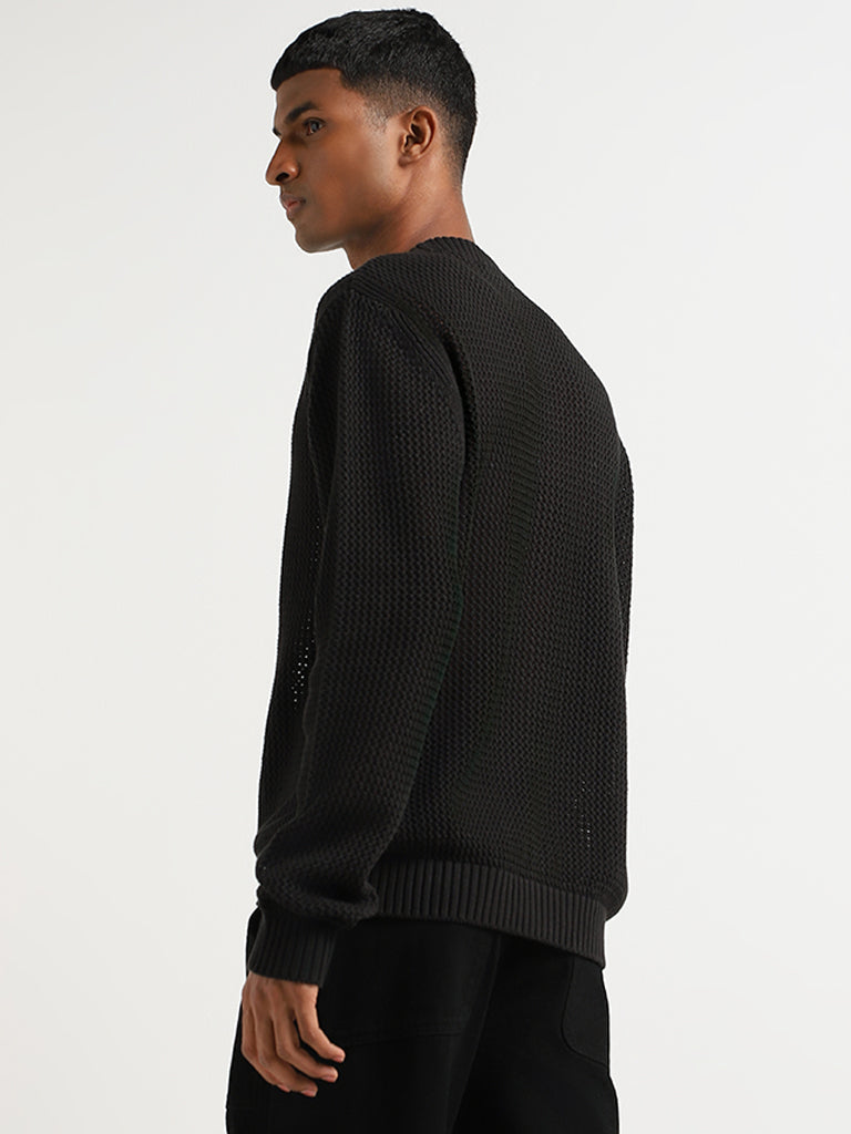 Nuon Black Knitted Relaxed Fit Cardigan