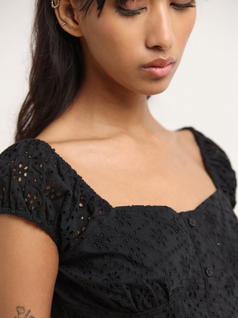 Bombay Paisley Black Cotton Schiffli Crop Top