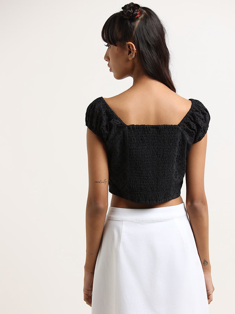 Bombay Paisley Black Cotton Schiffli Crop Top