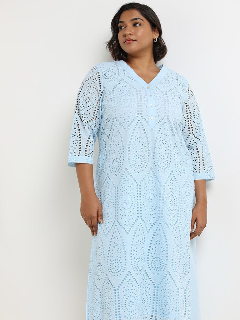 Diza Blue Schiffli Cotton Kurta