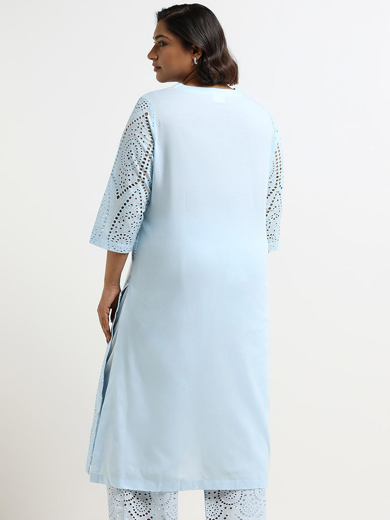 Diza Blue Schiffli Cotton Kurta