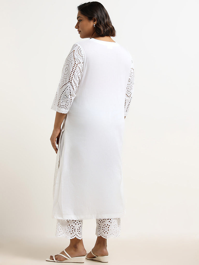 Diza White Schiffli Cotton Kurta