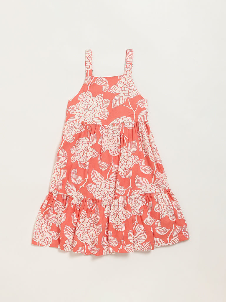 Utsa Kids Peach Printed Strappy Dress (2 - 8yrs)