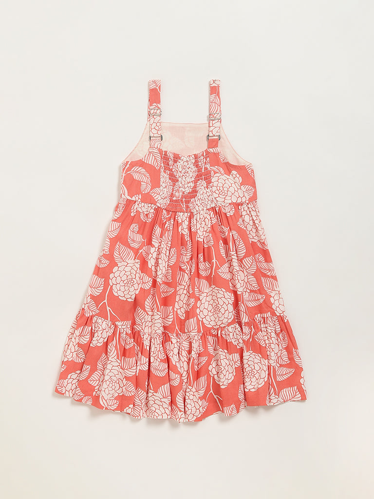 Utsa Kids Peach Printed Strappy Dress (2 - 8yrs)