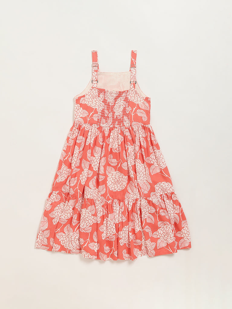 Utsa Kids Peach Printed Strappy Dress (8 -14yrs)