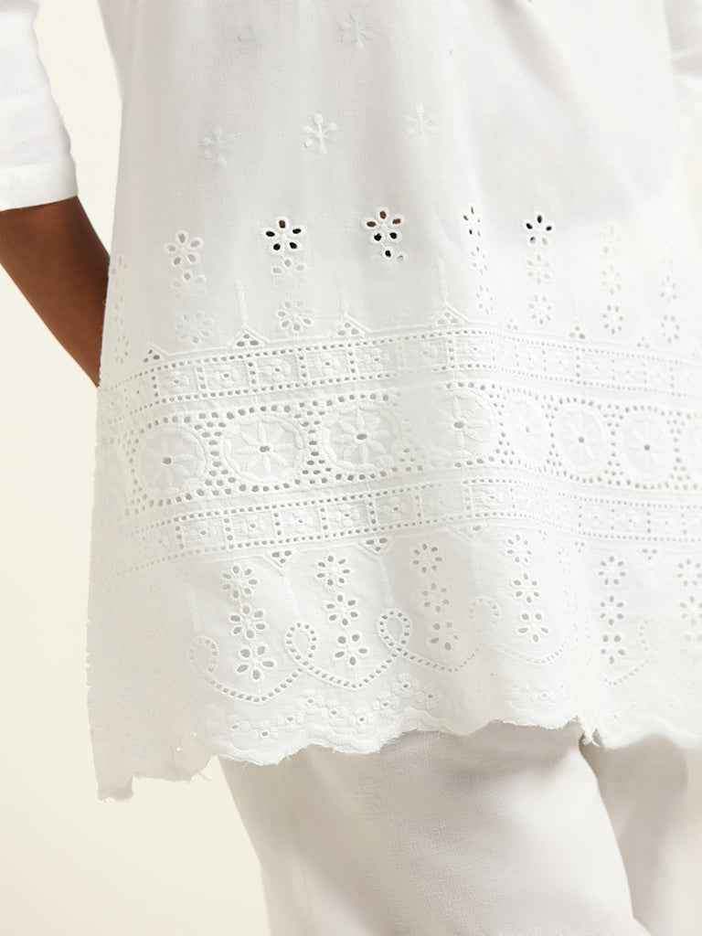 Utsa White Embroidered Kurti