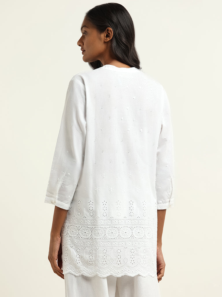 Utsa White Embroidered Kurti