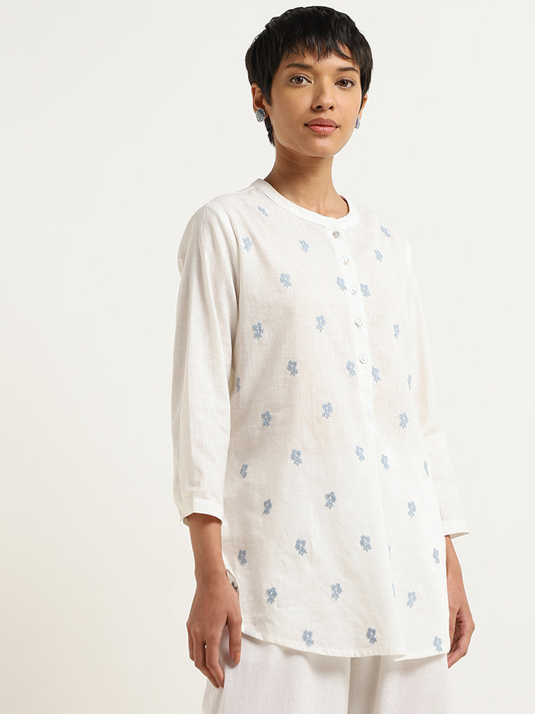 Utsa White Cotton Button-Down Tunic