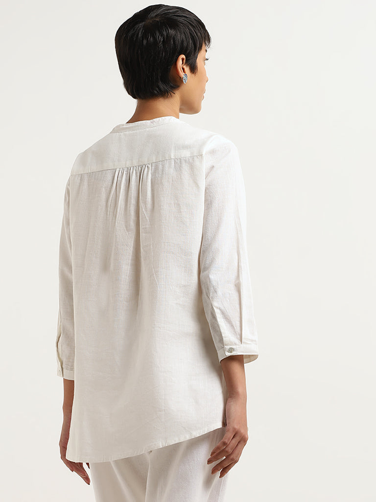 Utsa White Cotton Button-Down Tunic