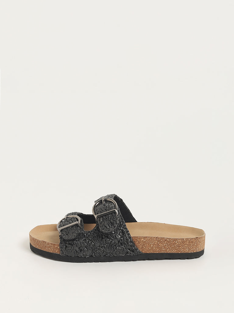 LUNA BLU Black Macrame Double Band Sandals