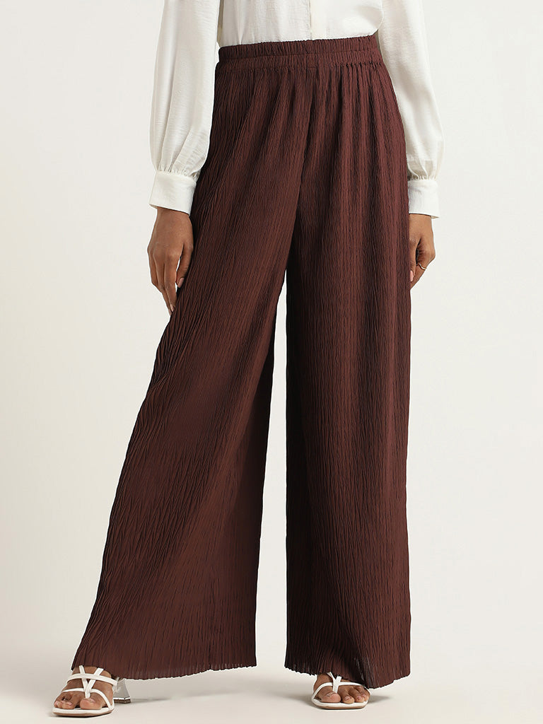 Wardrobe Brown Self-Patterned Palazzos