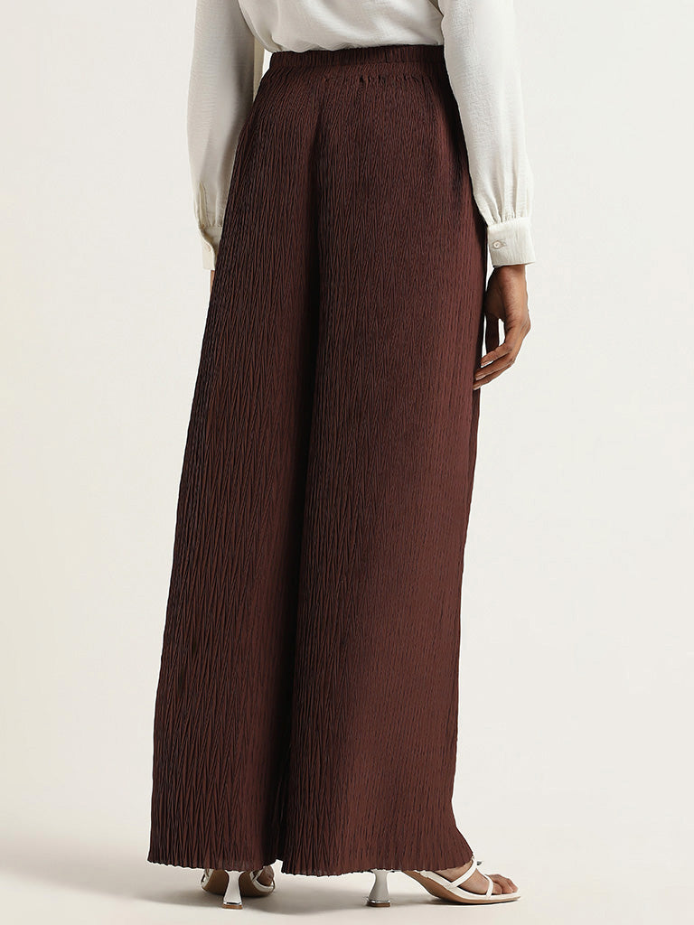 Wardrobe Brown Self-Patterned Palazzos