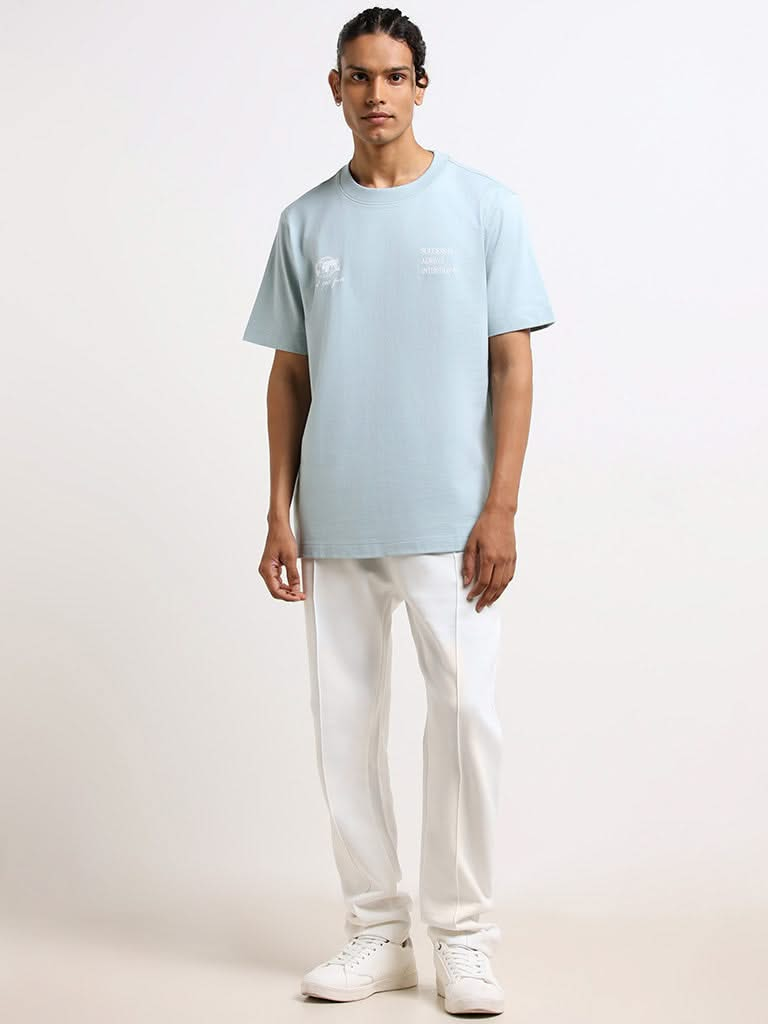 Studiofit Blue Cotton Relaxed-Fit T-Shirt