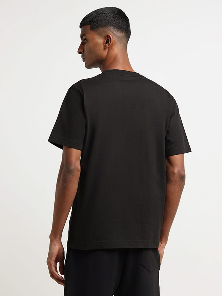 Studiofit Black Mesh Cotton Relaxed Fit T-Shirt