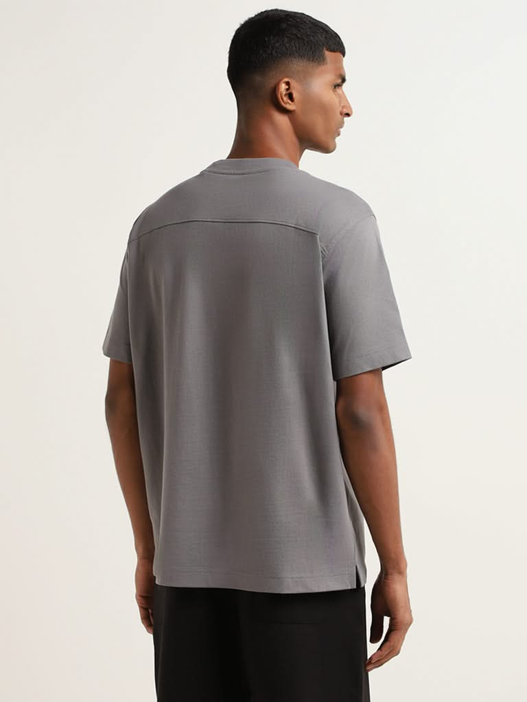 Studiofit Grey Contrast-Printed Cotton Relaxed-Fit T-Shirt