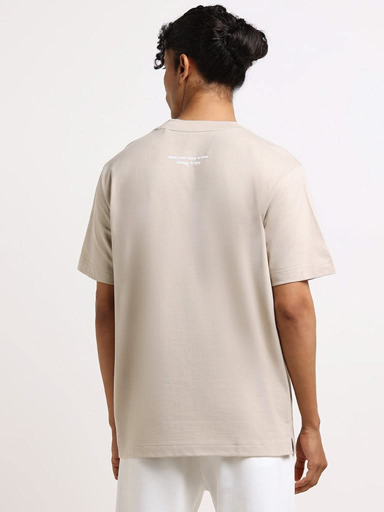 Studiofit Beige Cotton Relaxed-Fit T-Shirt