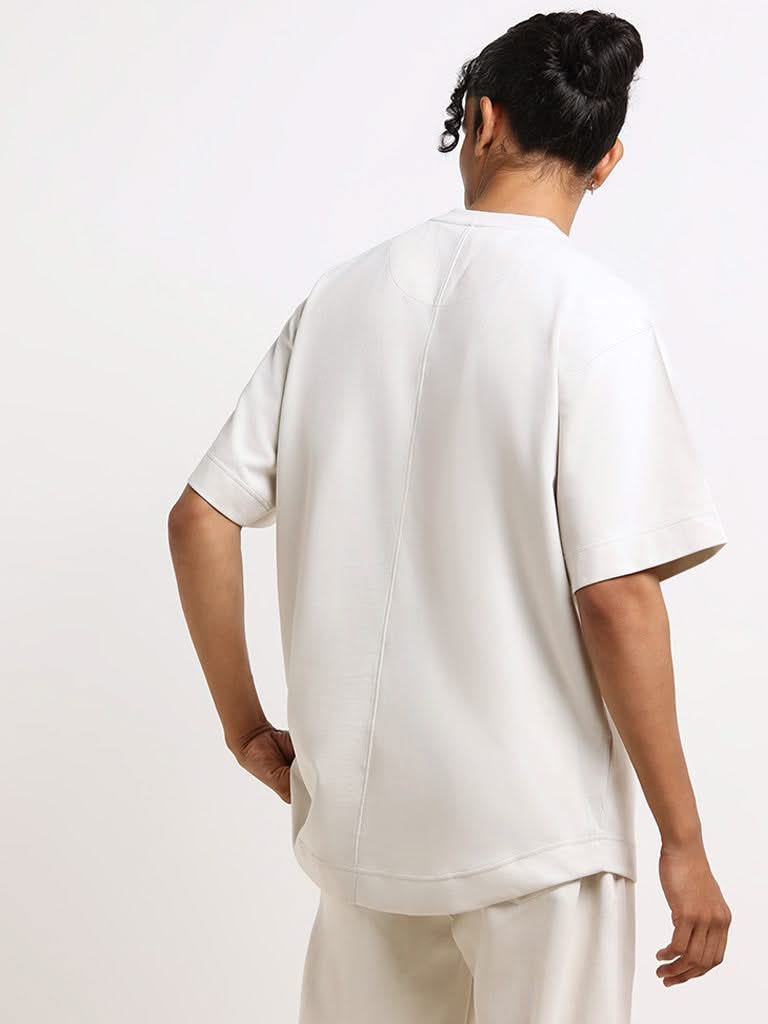 Studiofit Off-White Cotton Blend Relaxed-Fit T-Shirt