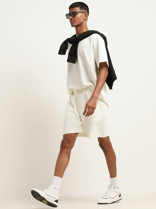 Studiofit Off-White Cotton Blend Relaxed Fit Bermuda Shorts