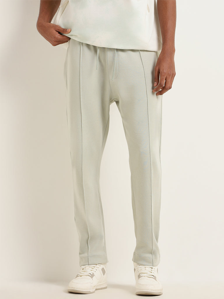 Studiofit Green Front-Seam Cotton Blend Relaxed Fit Track Pants