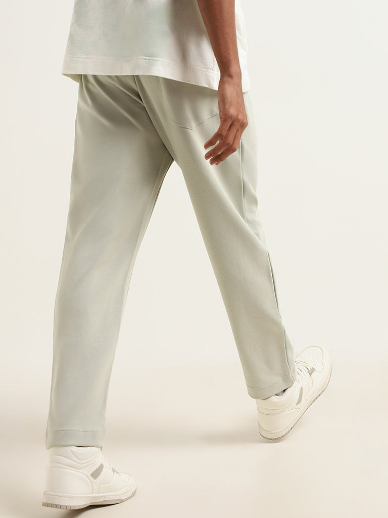 Studiofit Green Front-Seam Cotton Blend Relaxed Fit Track Pants