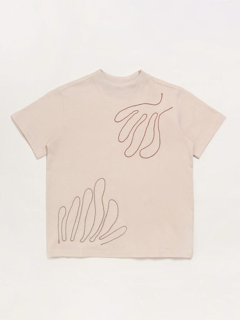 Y&F Kids Light Beige Embroidered T-Shirt