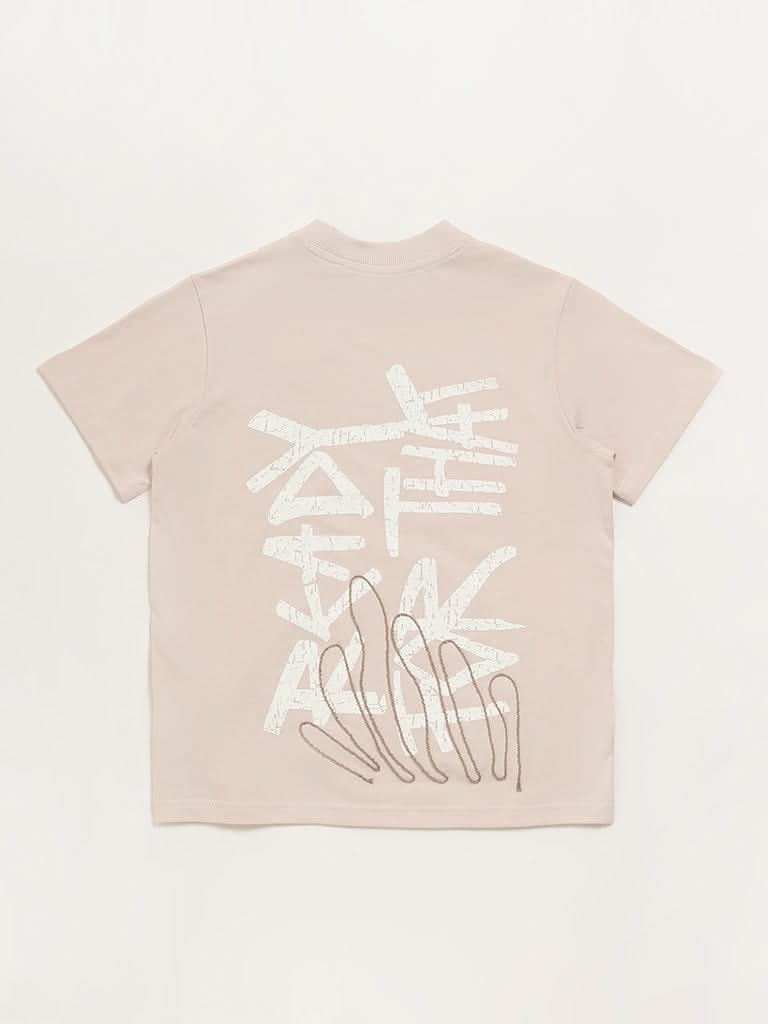 Y&F Kids Light Beige Embroidered T-Shirt