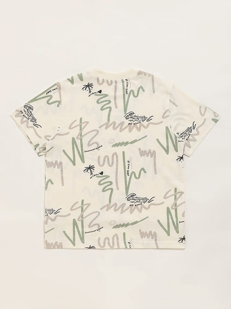 Y&F Kids Off-White Abstract Printed T-Shirt