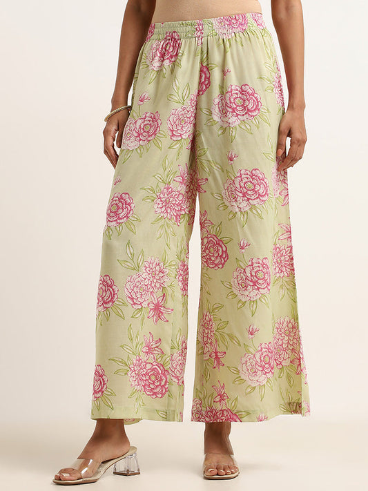 Zuba Green Floral Print Palazzos