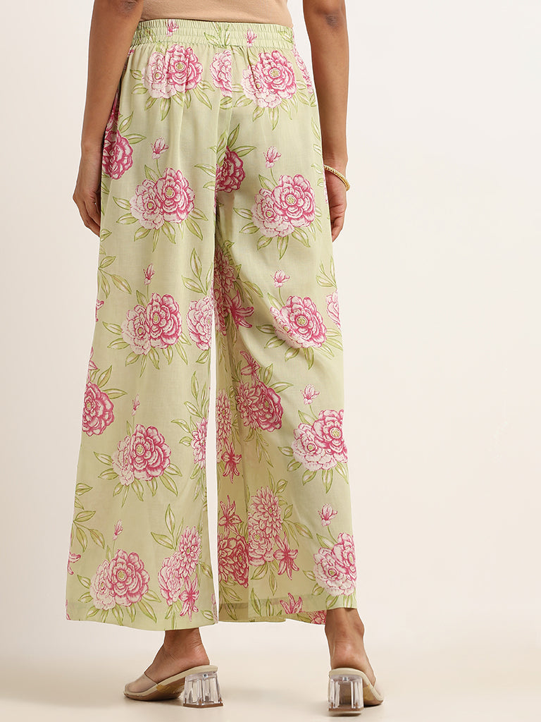 Zuba Green Floral Print Palazzos