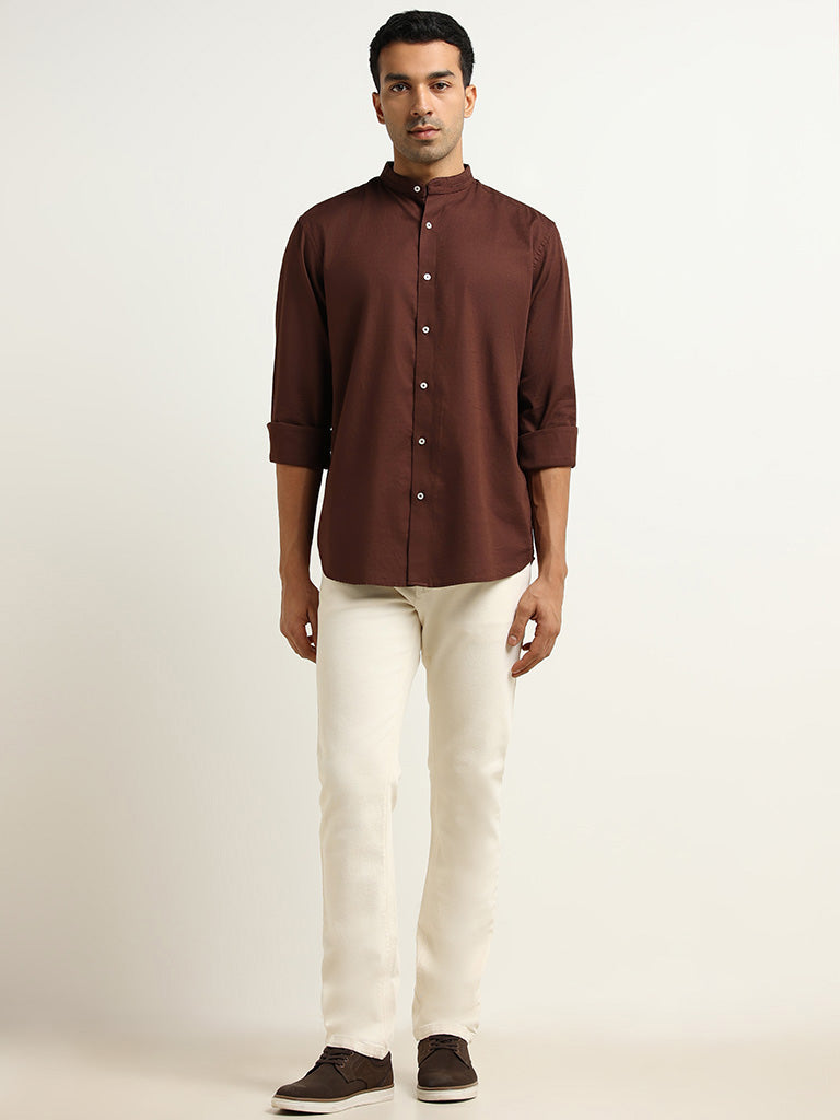 Ascot Brown Solid Relaxed-Fit Shirt