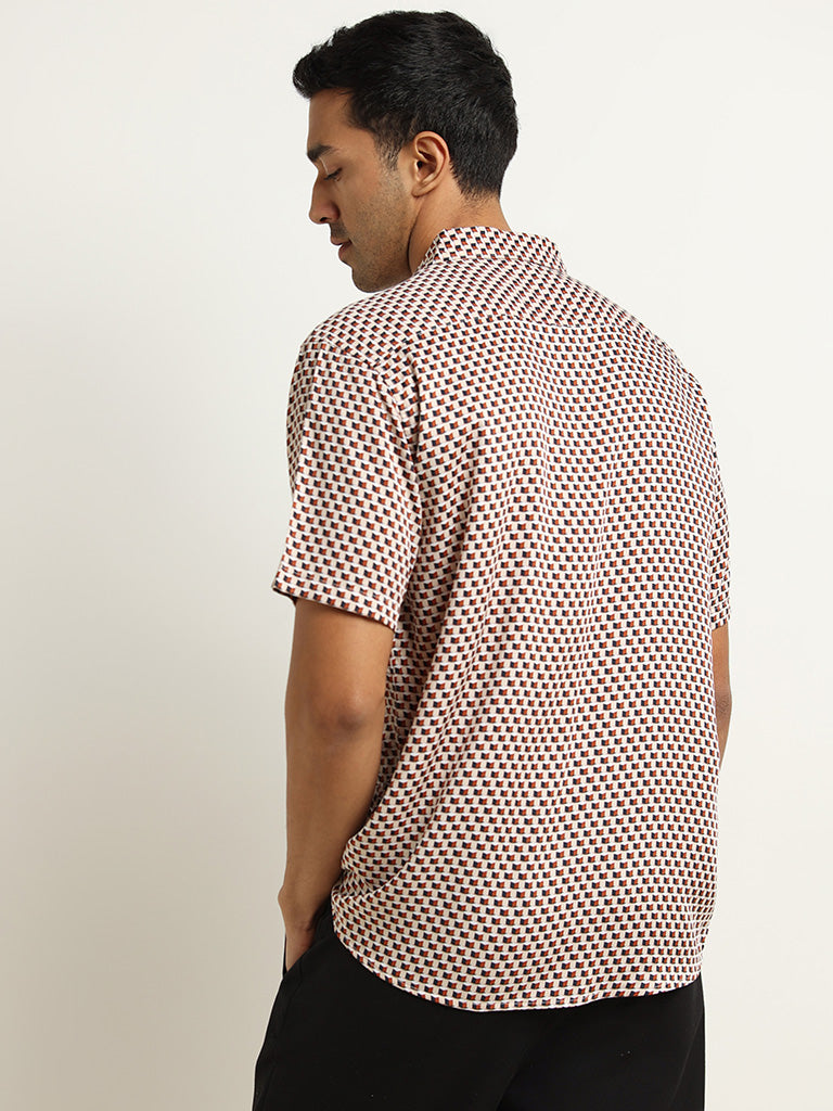 Ascot Tan Relaxed Fit Checkerboard Print Shirt