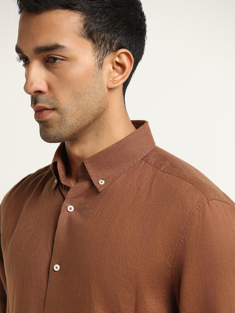 Ascot Tan Solid Relaxed Fit Linen Shirt