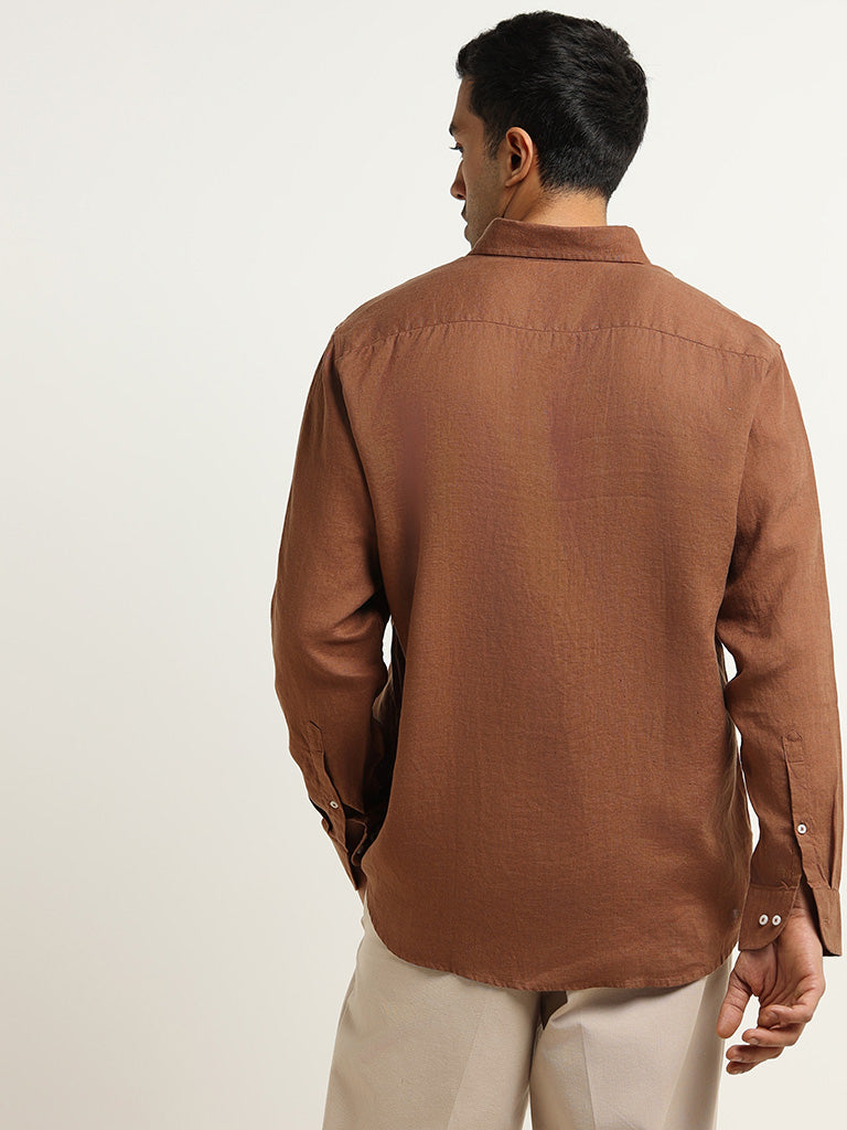 Ascot Tan Solid Relaxed Fit Linen Shirt