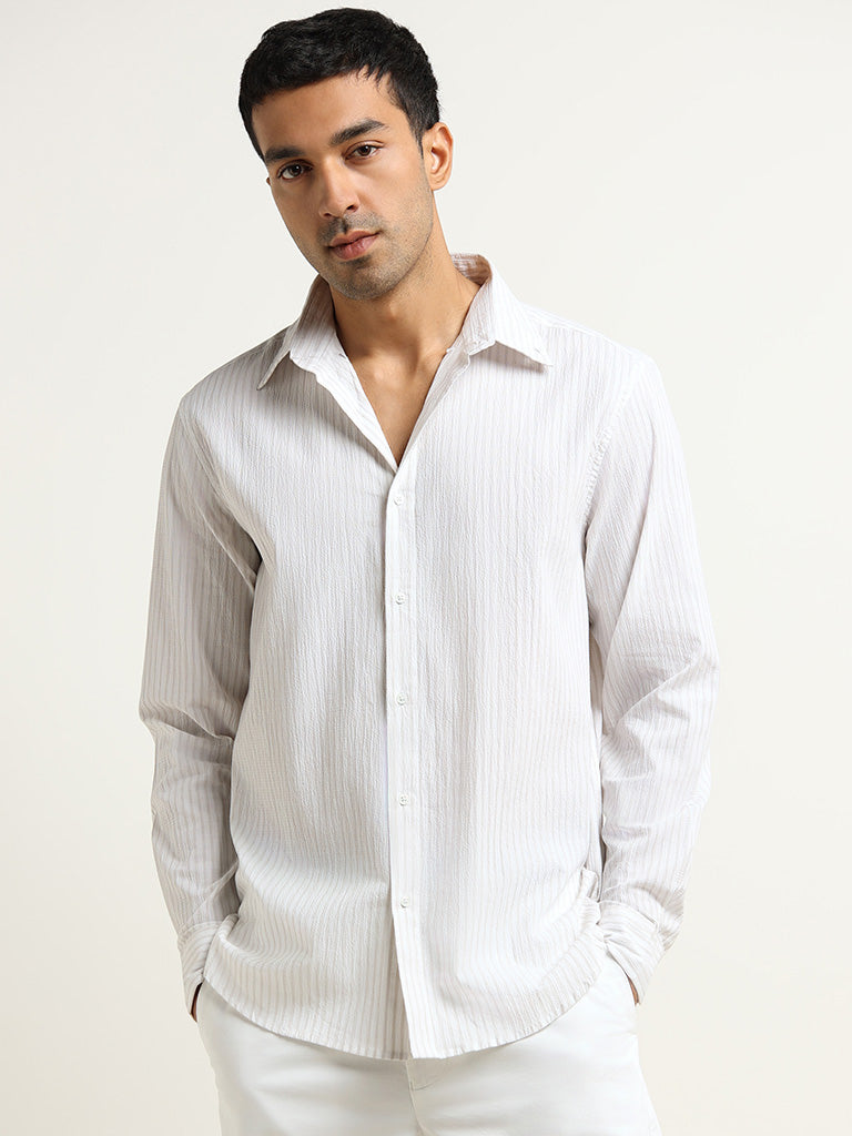 Ascot White Cotton Blend Relaxed-Fit Crinkled Shirt