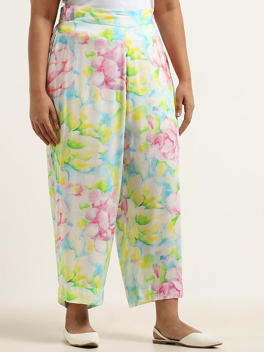 Diza Multicolor Floral Cotton Wide-Leg Pants